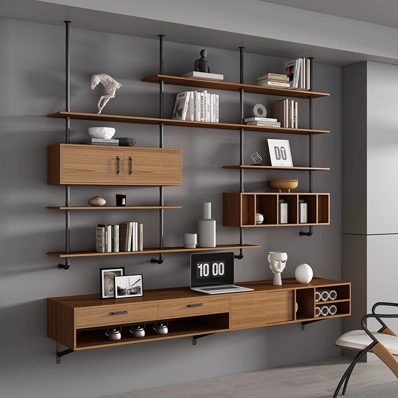 Tables - Bureau flottant moderne en bois massif,