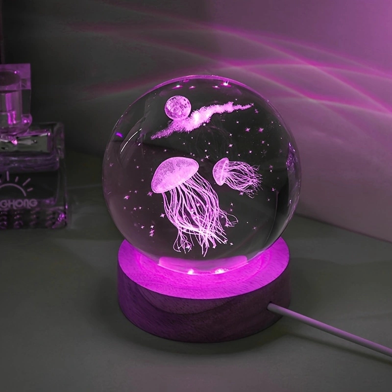 Floating Nightstand With Led Light - Veilleuse LED boule de cristal gravée