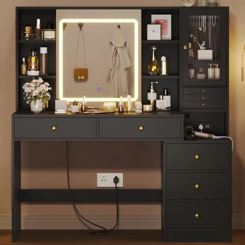 Dressing Table Vanity With Lighted Mirror - Coiffeuse à 5 tiroirs, table de