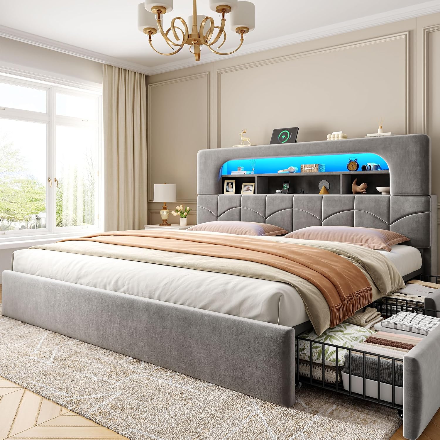 King Size Bed Frame With Storage Drawers - Cadre de lit King Size avec