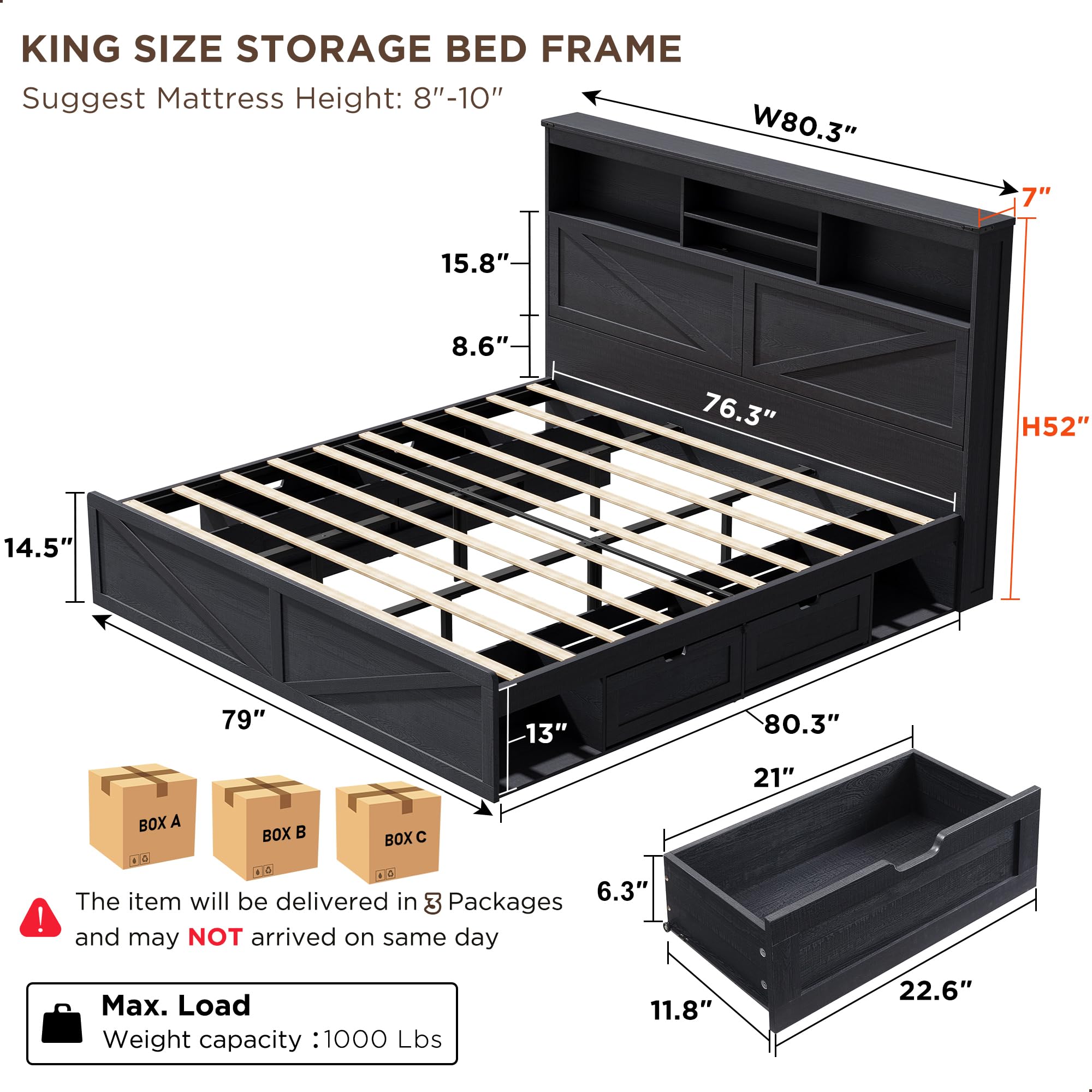 Cadre de lit king size de styl - King Size Bed Frame With Storage Drawers avis et prix