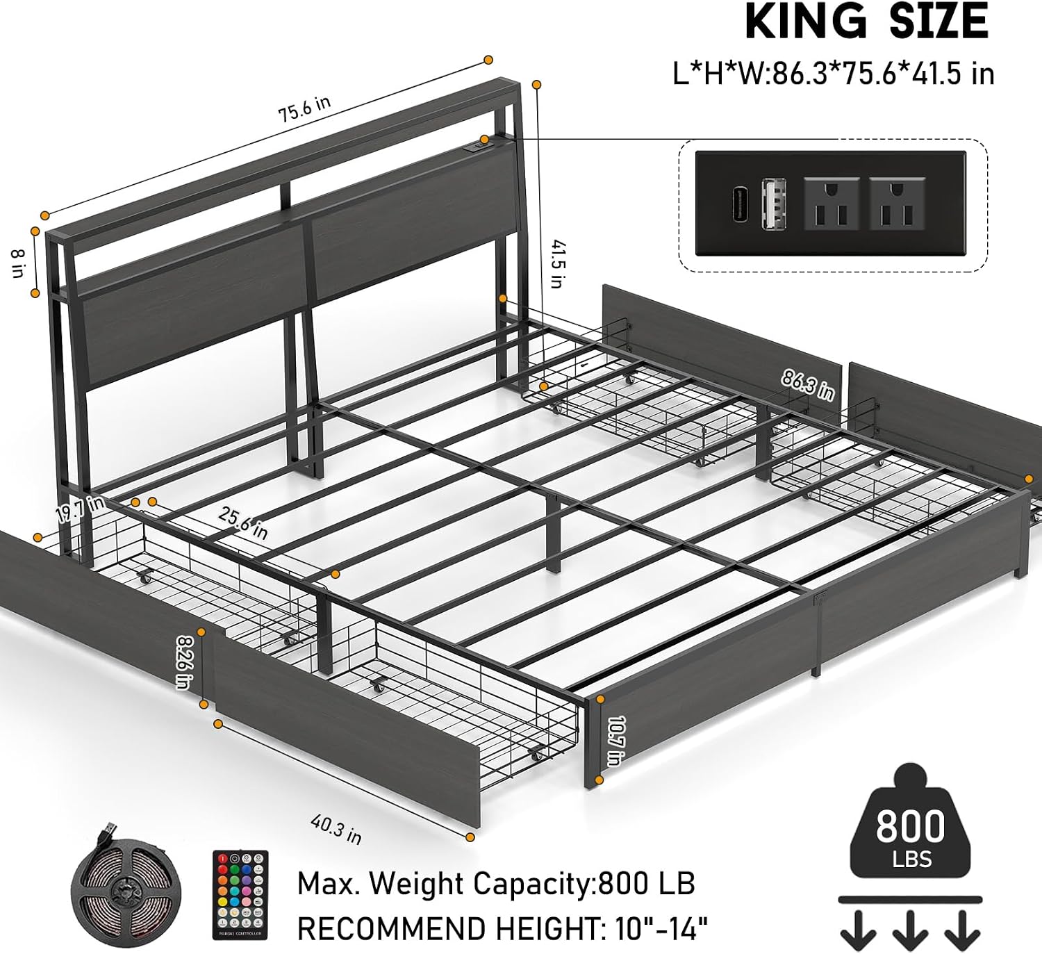 Cadre de lit King Size avec tê - King Size Bed Frame With Storage Drawers avis et prix