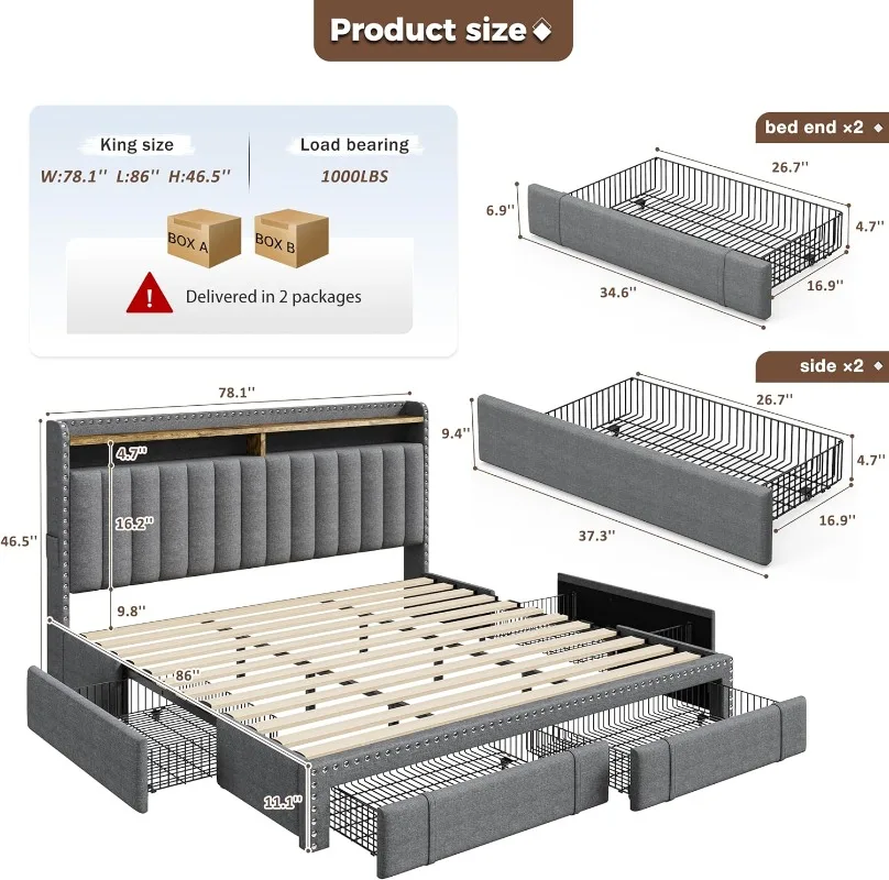 EnHomee Cadre de lit king size - King Size Bed Frame With Storage Drawers avis et prix