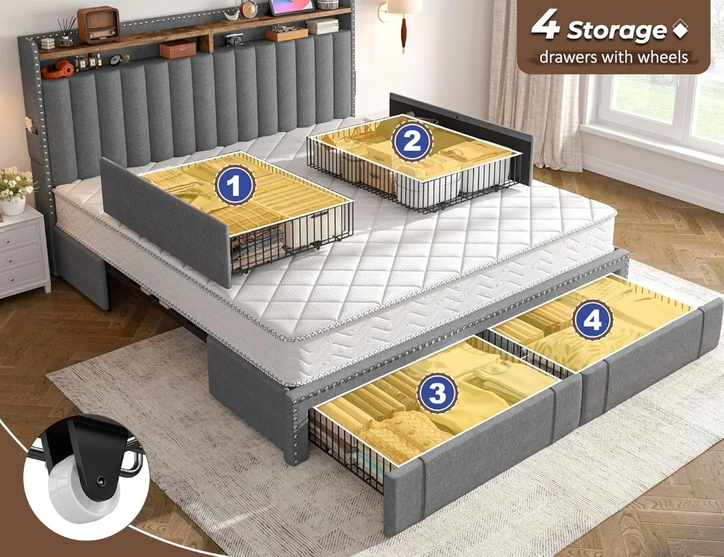 EnHomee Cadre de lit king size - King Size Bed Frame With Storage Drawers avis et prix