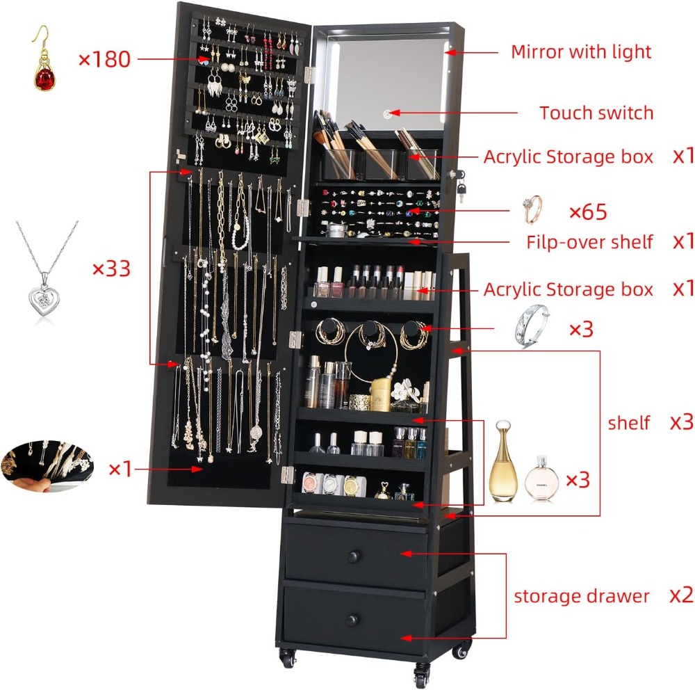 Armoire à bijoux verrouillable - Full Length Mirror Jewelry Armoire avis et prix