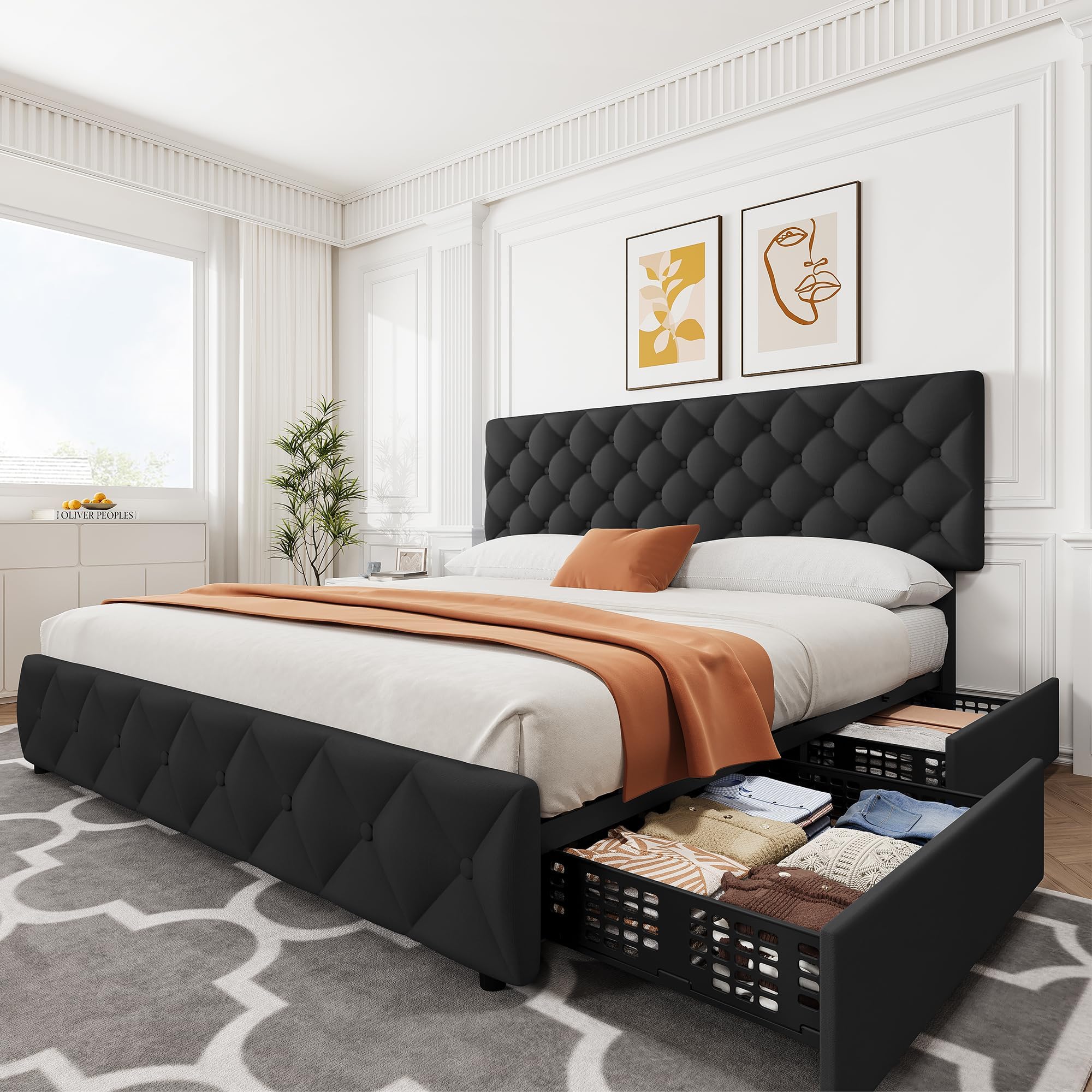 Cadre de lit King Size avec 4  - King Size Bed Frame With Storage Drawers avis et prix