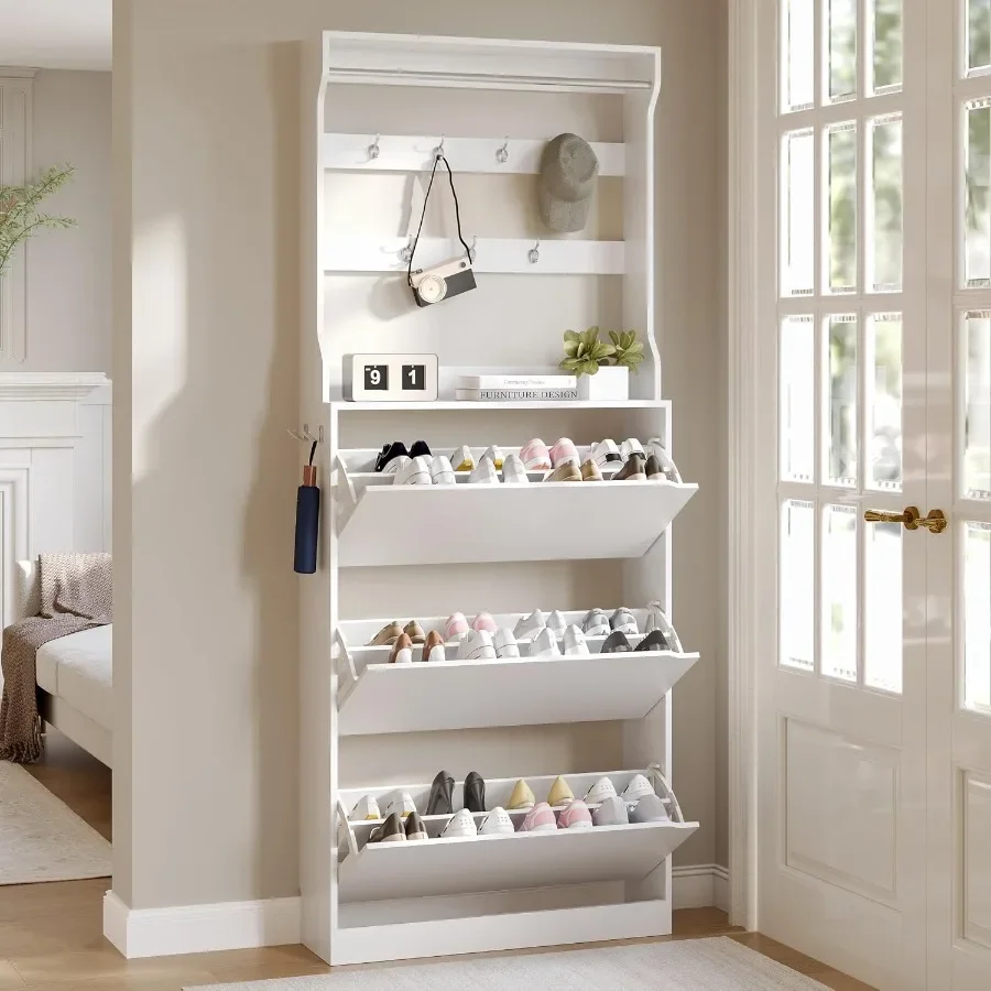Grand meuble à chaussures avec - Shoe Rack Cabinet Narrow Entryway avis et prix