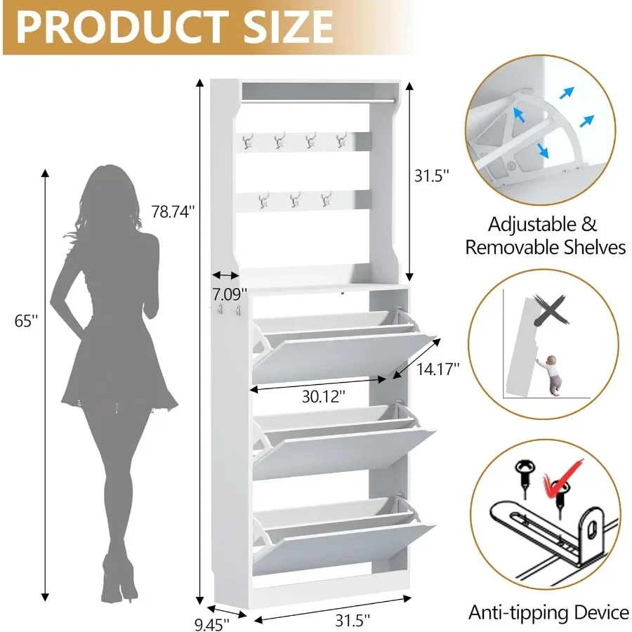 Grand meuble à chaussures avec - Shoe Rack Cabinet Narrow Entryway avis et prix