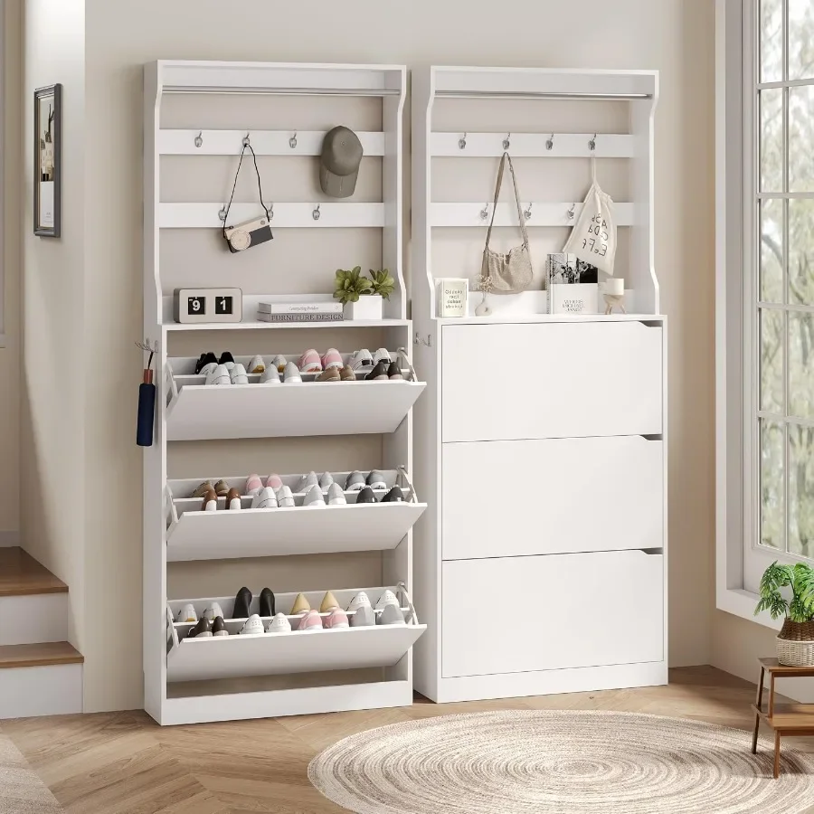 Grand meuble à chaussures avec - Shoe Rack Cabinet Narrow Entryway avis et prix