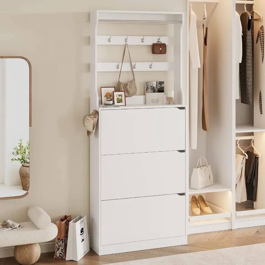 Grand meuble à chaussures avec - Shoe Rack Cabinet Narrow Entryway avis et prix