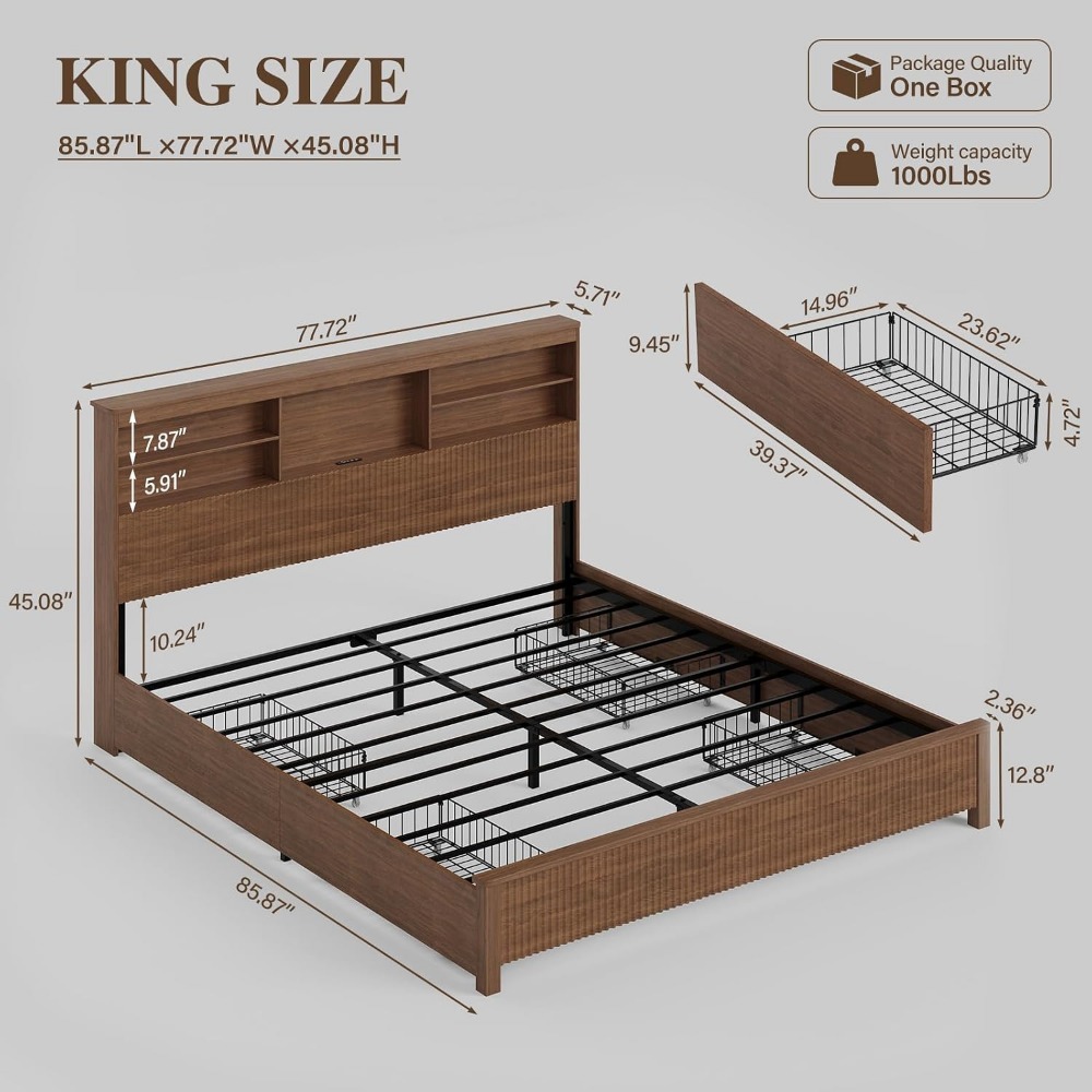 Cadre de lit King Size avec 4  - King Size Bed Frame With Storage Drawers avis et prix