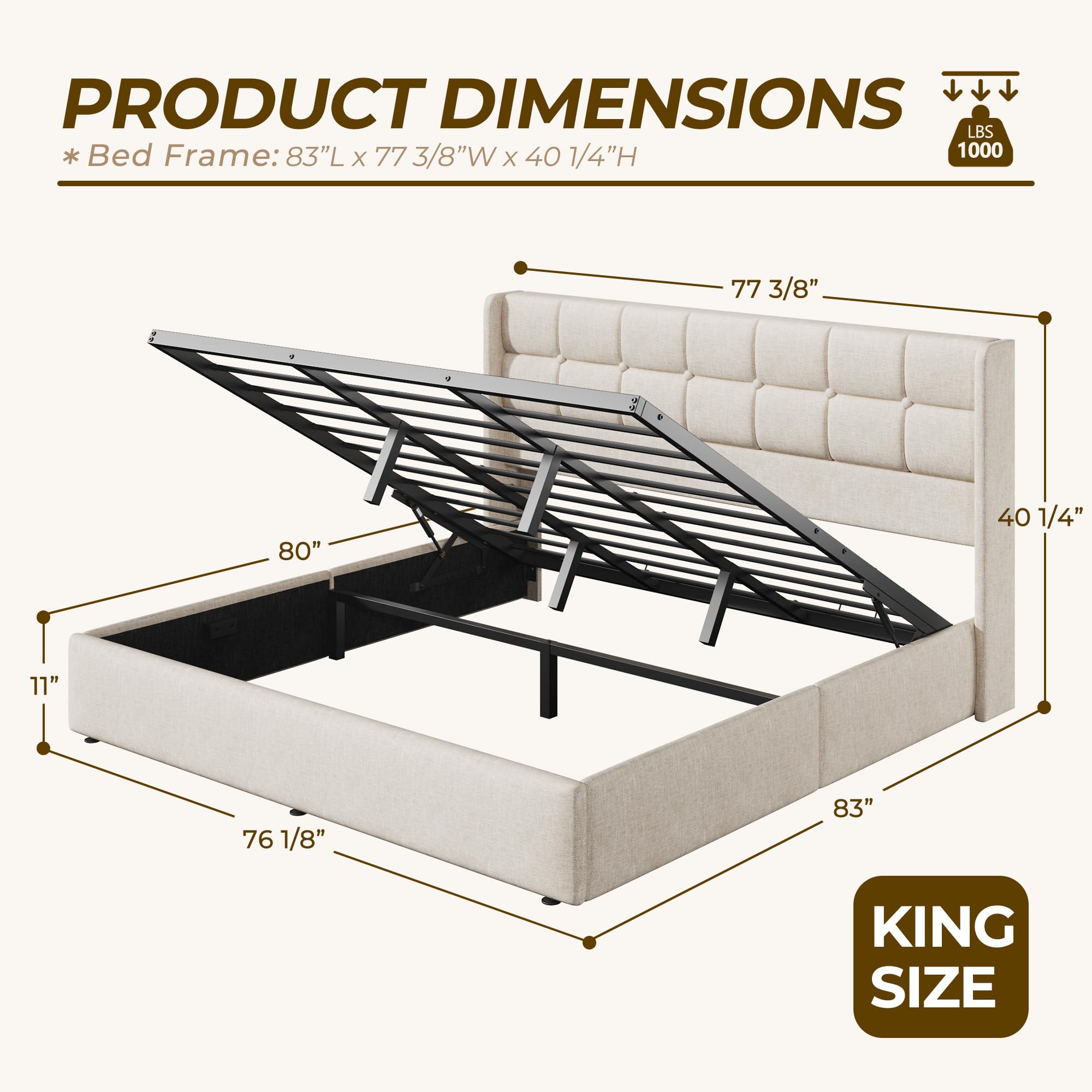 Lit de rangement relevable Kin - Gas Lift Storage Bed Hydraulic avis et prix