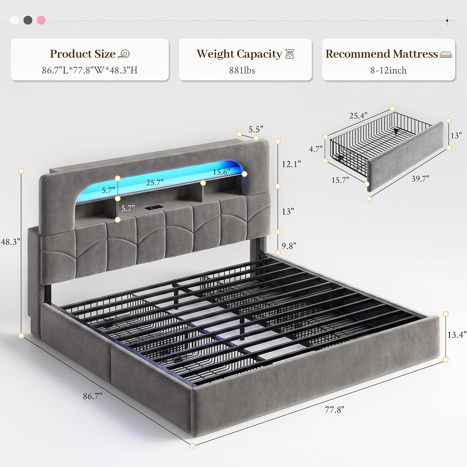 Cadre de lit King Size avec 4  - King Size Bed Frame With Storage Drawers avis et prix