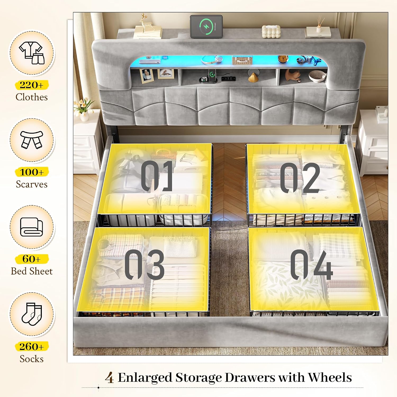 Cadre de lit King Size avec 4  - King Size Bed Frame With Storage Drawers avis et prix