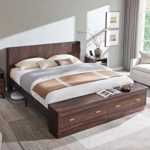 Cadre de lit King Size cannelé - King Size Bed Frame With Storage Drawers avis et prix