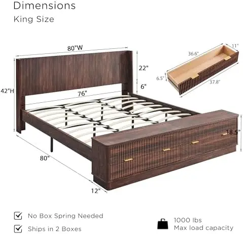 Cadre de lit King Size cannelé - King Size Bed Frame With Storage Drawers avis et prix