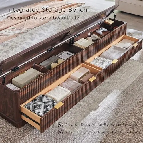 Cadre de lit King Size cannelé - King Size Bed Frame With Storage Drawers avis et prix